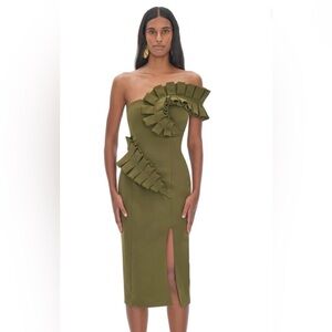 Andrea Iyamah Olive One Shoulder Dress